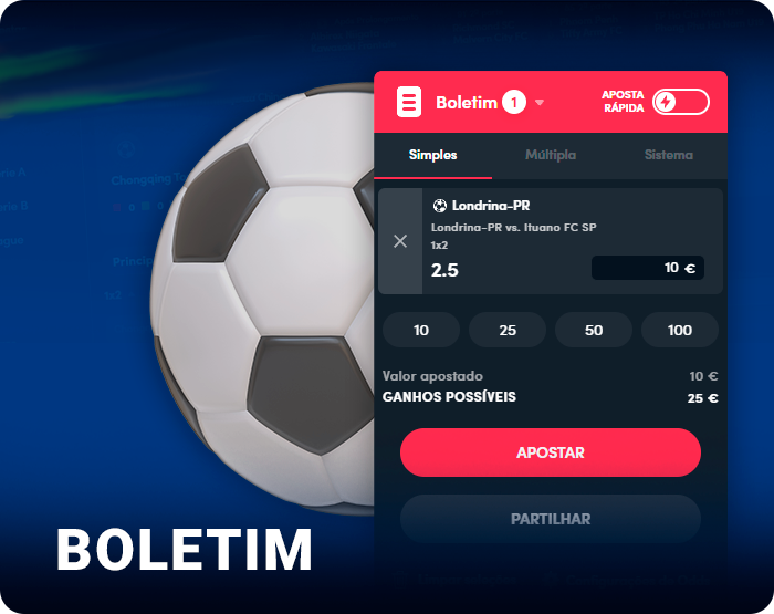 Boletim de apostas do jogador no site do Betano